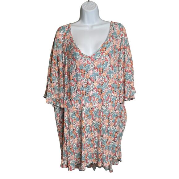 Cynthia Rowley Pink Floral Flutter Sleeve Top Size 3X Fairy Botanical Boho - Picture 1 of 12